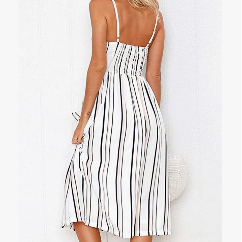 Spaghetti Strap Button Down Swing Midi Dress Size… - image 5